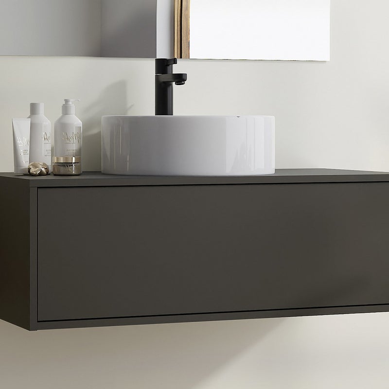 Szafka łazienkowa wisząca antracytowa z okrągłą umywalką - 94 cm - TEANA II