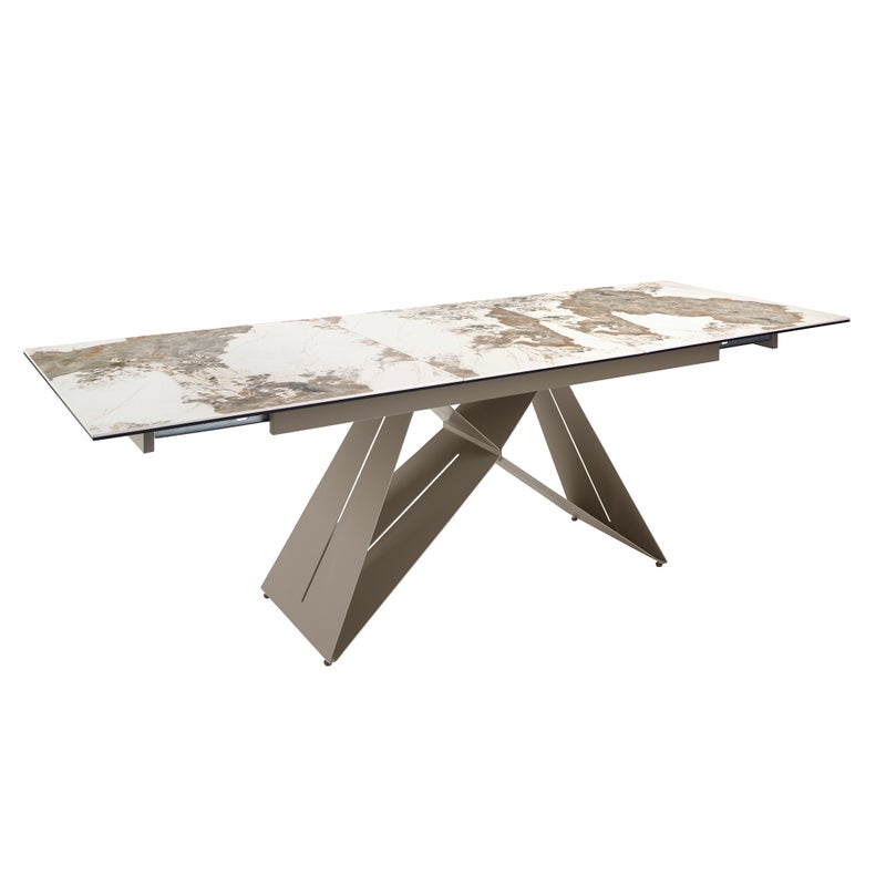 Prostokątny, rozkładany stół z porcelanowego marmuru i stali w kolorze szarym taupe 180 x 90 x 76 cm