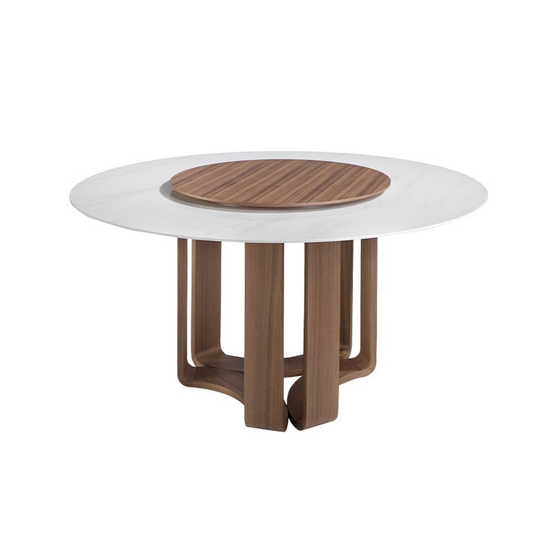 Stół do jadalni okrągła marmur porcelanowy i orzech włoski Ø150 x 75 cm