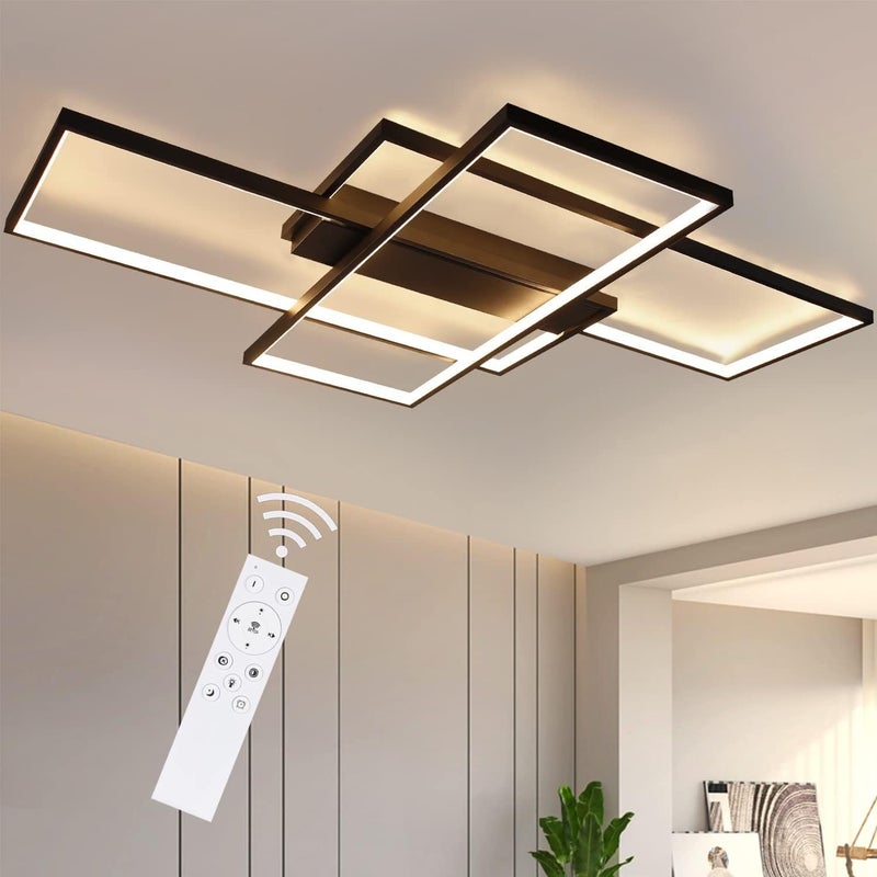 NETTLIFE Regulowana lampa sufitowa 100x70x8cm, 3 kwadratowe czarne diody LED, pilot zdalnego sterowania, oświetlenie akrylowe 88W