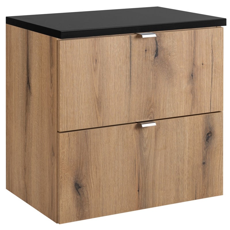 Szafka łazienkowa NOVA OAK 60 cm dąb z czarnym blatem 2 szuflady