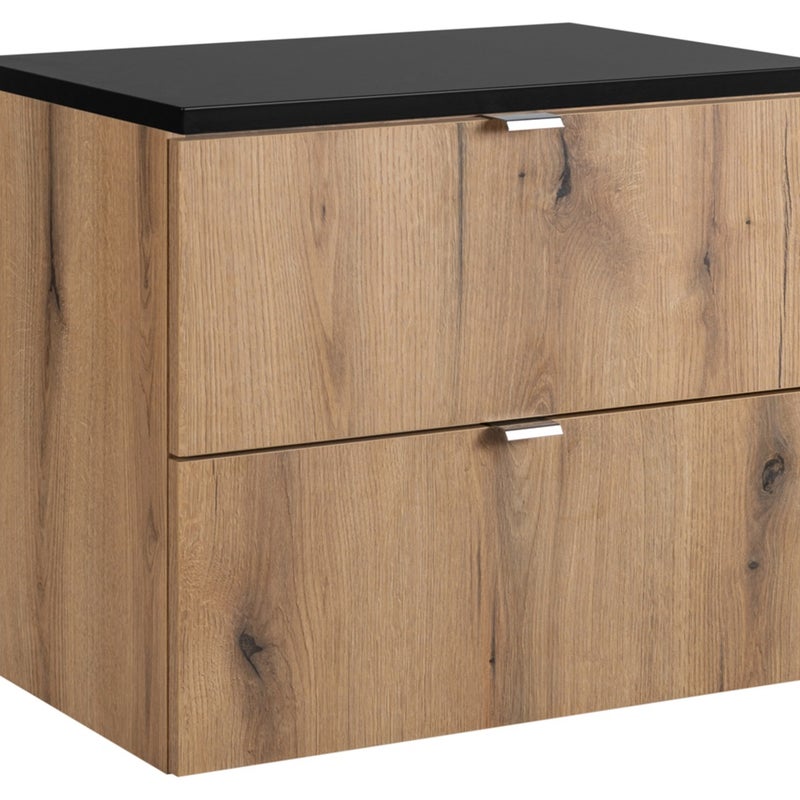 Szafka łazienkowa NOVA OAK 80 cm dąb z czarnym blatem 2 szuflady