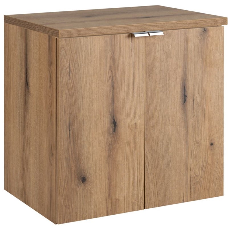 Szafka łazienkowa NOVA OAK 60 cm dąb z blatem wisząca 2 drzwi chrom uchwyty
