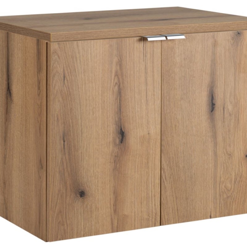 Szafka łazienkowa NOVA OAK 80 cm dąb z blatem wisząca 2 drzwi chrom uchwyty