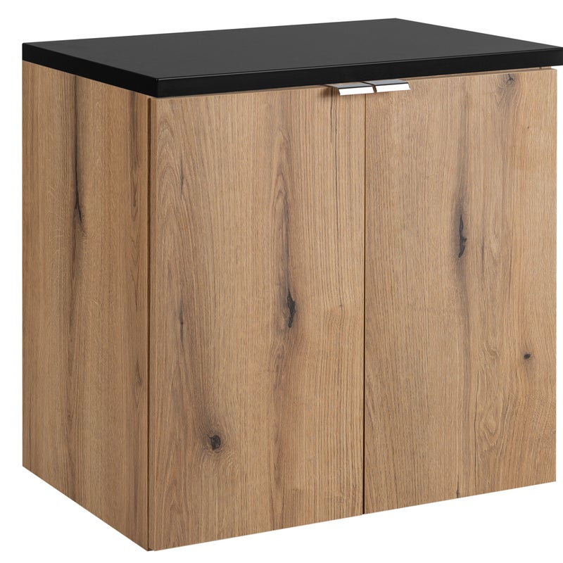 Szafka łazienkowa NOVA OAK 60 cm dąb z czarnym blatem wisząca 2 drzwi