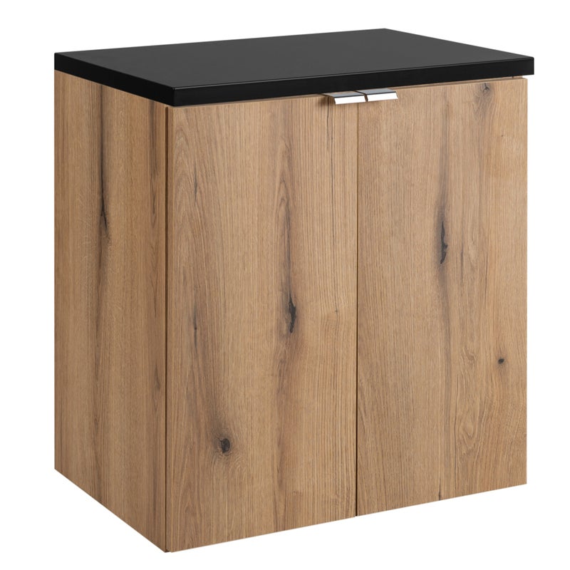 Szafka łazienkowa NOVA OAK 50 cm dąb z czarnym blatem wisząca 2 drzwi