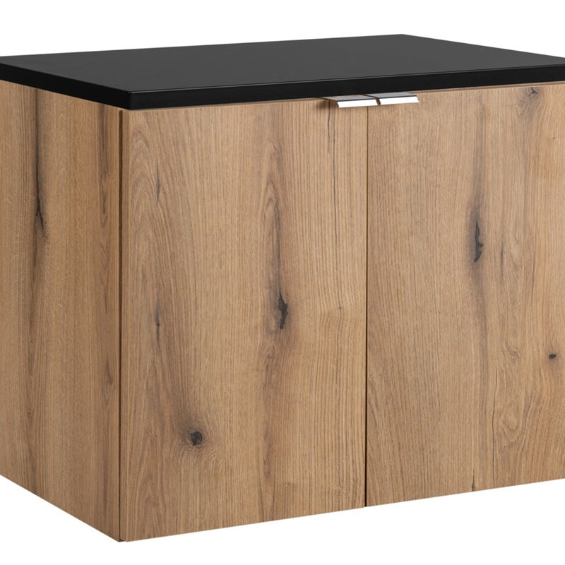 Szafka łazienkowa NOVA OAK 80 cm dąb z czarnym blatem wisząca 2 drzwi