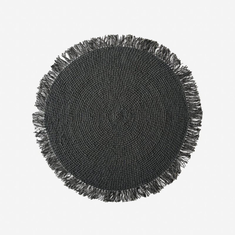 Okrągły dywan z juty Mat antracyt Ø116 cm – Ręcznie wykonany, naturalny z frędzlami