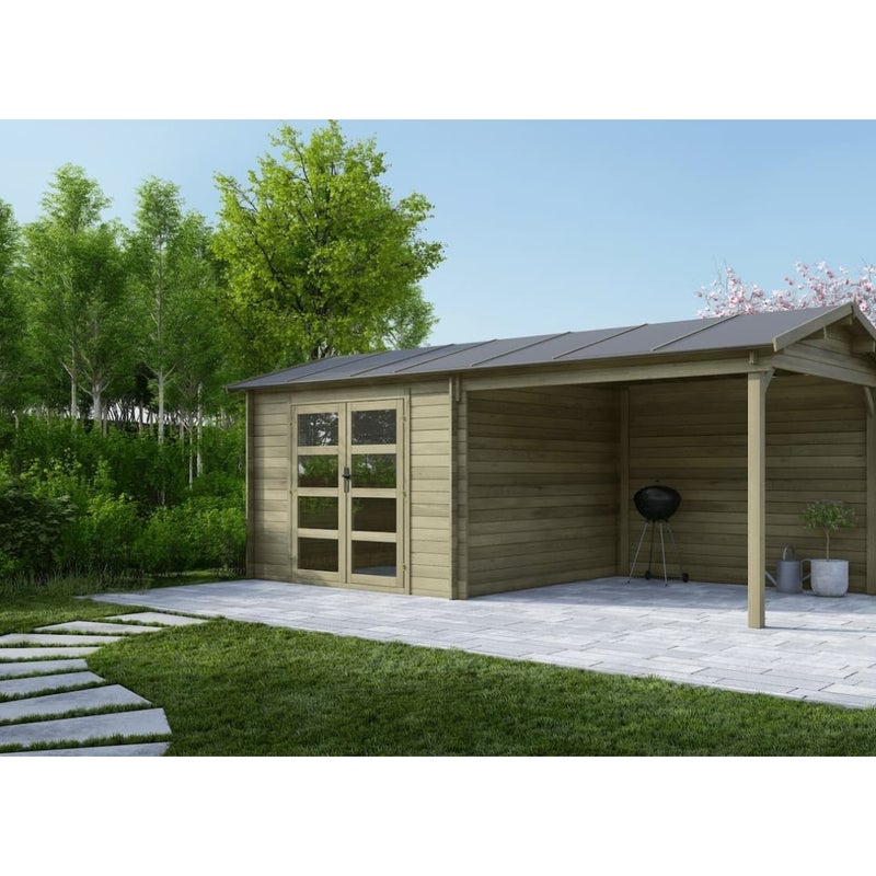 Domek ogrodowy ALTANKA 17,40 m2 - 5,79x3 m - 28 mm, drewniany, impregnowany, DOM718, 1szt.