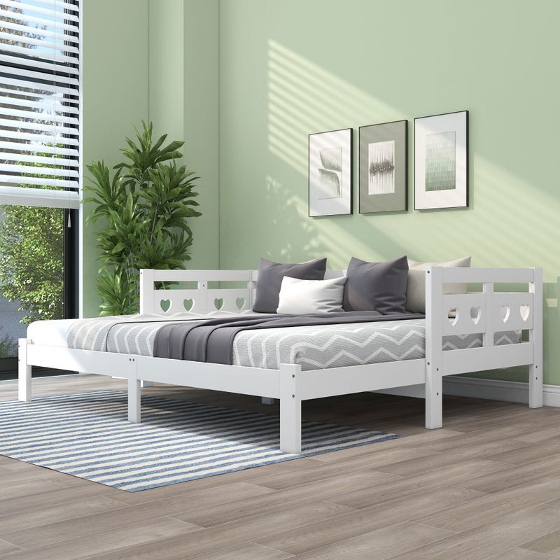 Łóżko wysuwane 90 x 200 cm - leżanka z litego drewna - kształt serca - biała