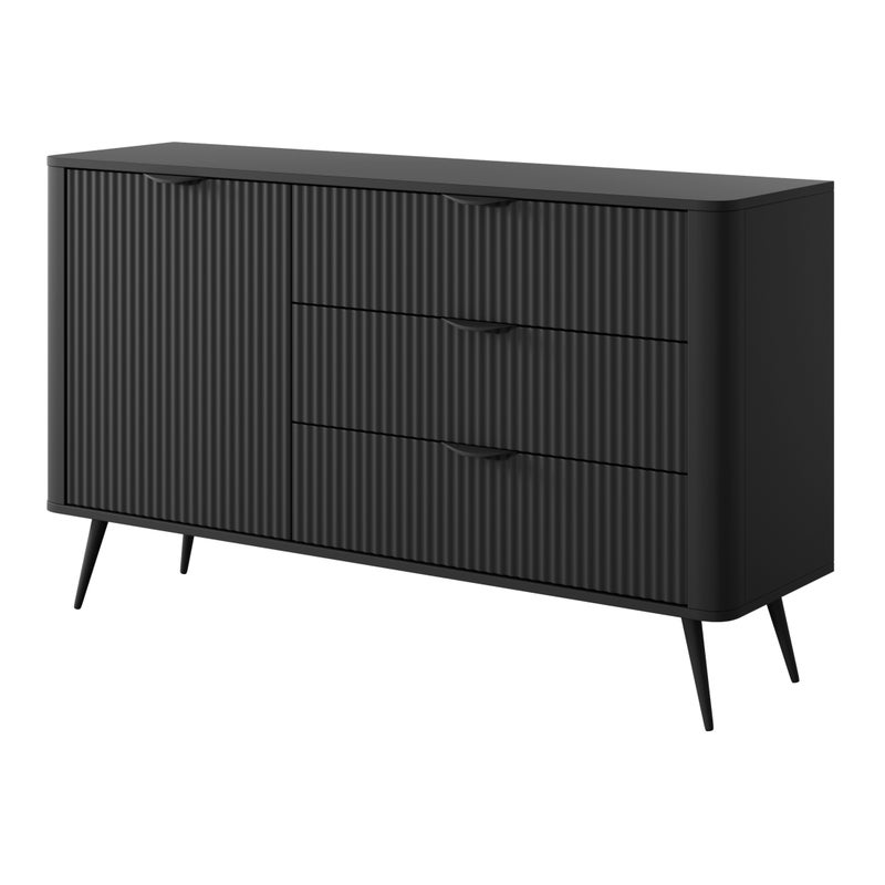 Komoda: 3 szuflady, 1 drzwi, czarna, 138,2 x 81,2 x 38 cm