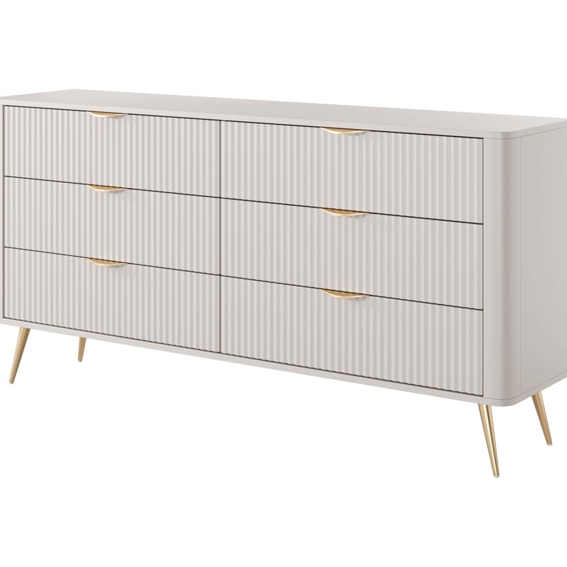 Komoda: 6 szuflad, kaszmir, złote nogi 163,2 x 81,2 x 38 cm