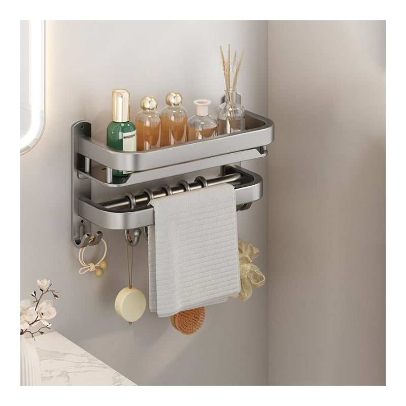 Półka 40 cm z wieszakiem na ręczniki, wielofunkcyjna półka łazienkowa, do montażu na ścianie, gruba stal węglowa, pojedyncza warstwa