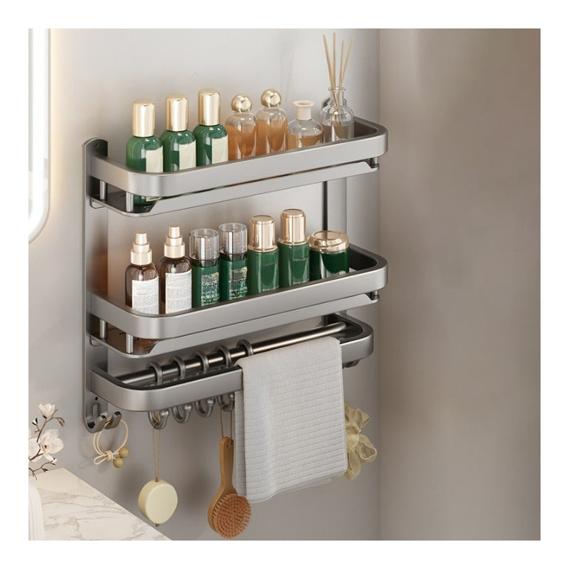 Półka 50 cm z wieszakiem na ręczniki, wielofunkcyjna półka łazienkowa, do montażu na ścianie, gruba stal węglowa, podwójna warstwa, kolor szary