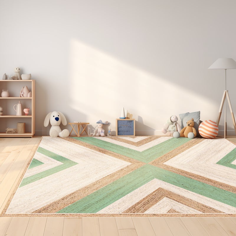 Dywan winylowy Tahir Green 160x240 cm - PVC antypoślizgowy, gładki nadruk, winylowy dywan do kuchni lub salonu, zmywalny