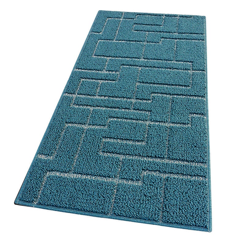 Dywan Kuchenny 50x80 cm Antypoślizgowa 100% Made in Italy Graniczy Zmywalny Geometryczny Jednolity Kolor Niebieski