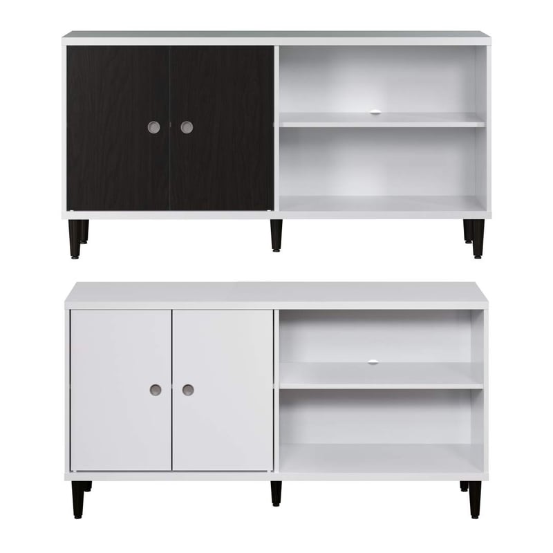 Evolution stolik TV 2 drzwi, 2 półki biały, czarny.