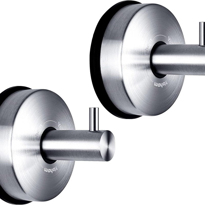 Wieszak na ręczniki łazienkowe z haczykiem na przyssawkę, bez wiercenia, srebrny wieszak na przyssawkę ze stali nierdzewnej, 2 sztuki