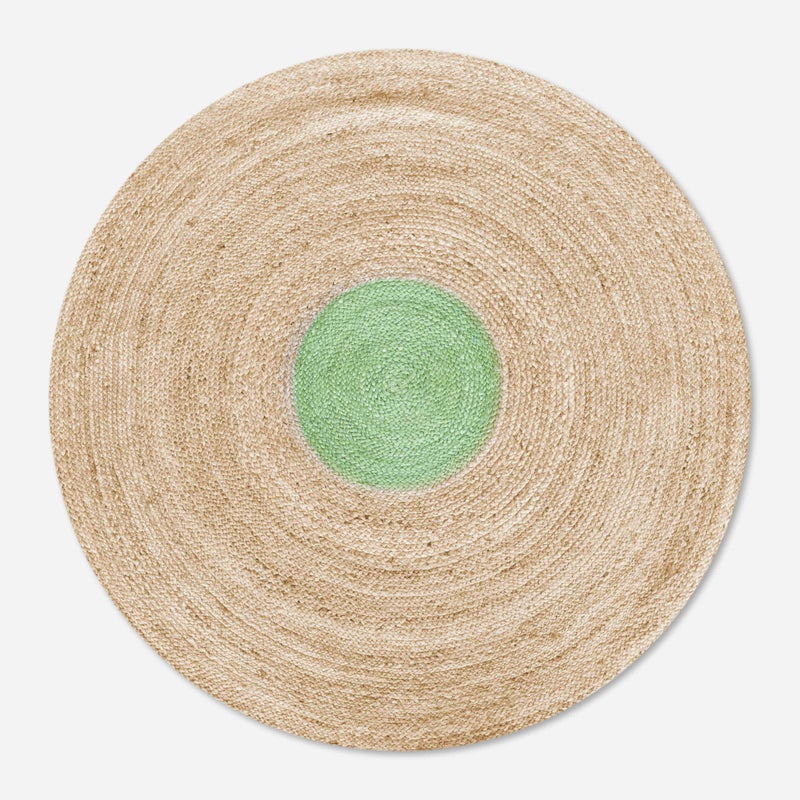 NATURALNY OKRĄGŁY DYWAN JUTOWY Z ZIELONYM ŚRODKIEM Ø140CM