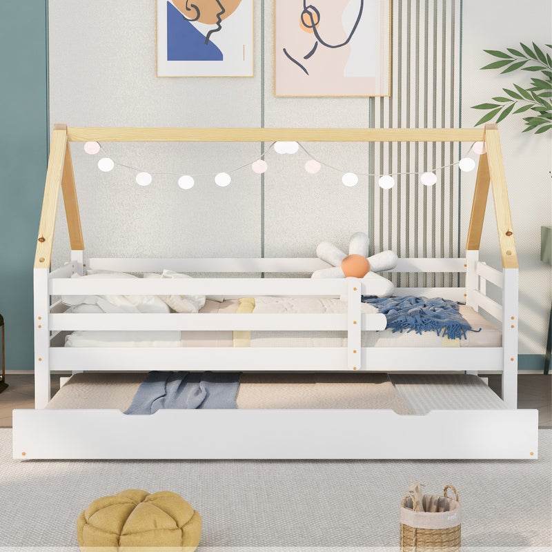 Łóżko wysuwane Cabin - 90 x 200 cm - lite drewno - stelaż listwowy - białe