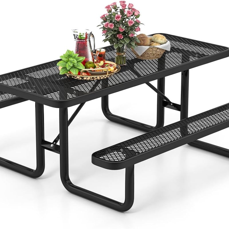 Zestaw do namiotu piwnego 184 cm, z powlekanego metalu, odporny na warunki atmosferyczne stół piwny z 2 ławkami, do ogrodu, na taras, czarny