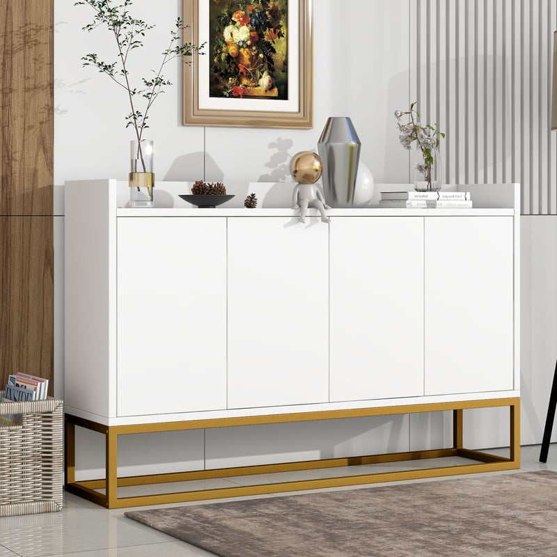 Komoda niska z 4 drzwiami - MDF, drewno, nogi metalowe - Styl nowoczesny - Kolor biały - 120 x 30 x 80 cm