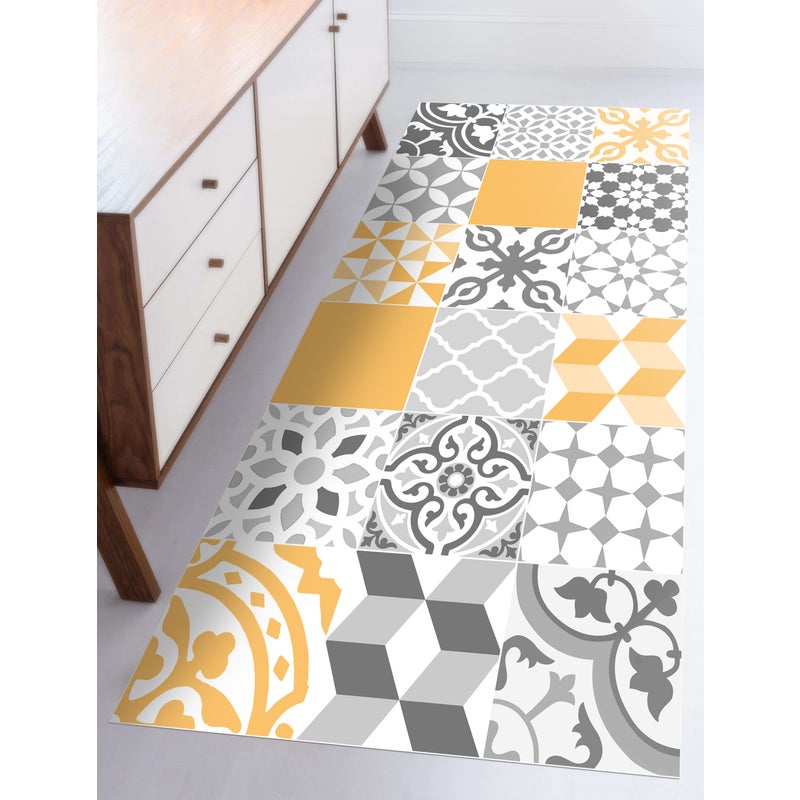 Dywan winylowy, żółty patio 66x100 cm - antypoślizgowy PVC, winylowy do kuchni lub salonu, zmywalny, w stylu hydraulicznym