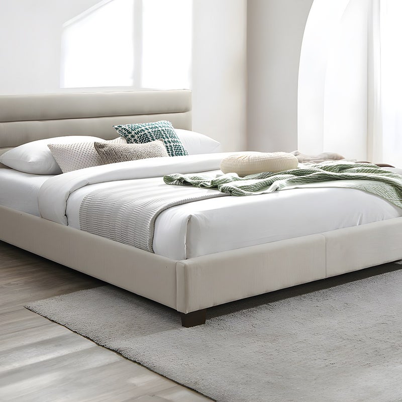 Łóżko 140 x 190 cm - Tkanina - Beżowy - FAUSTIN