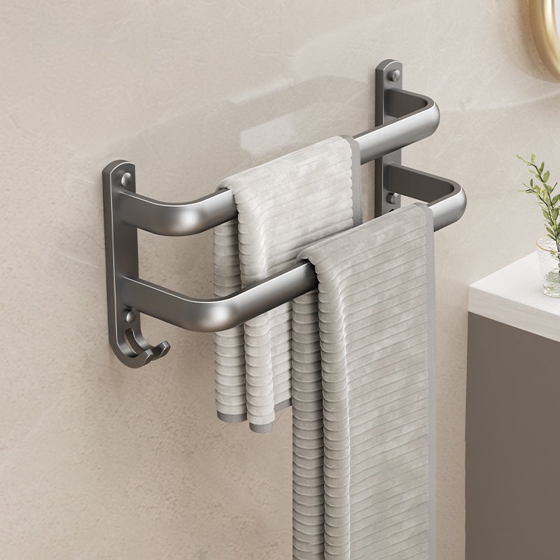 Wieszak na ręczniki, ścienny, nie wymagający wiercenia, szary z podwójnym drążkiem 40 cm