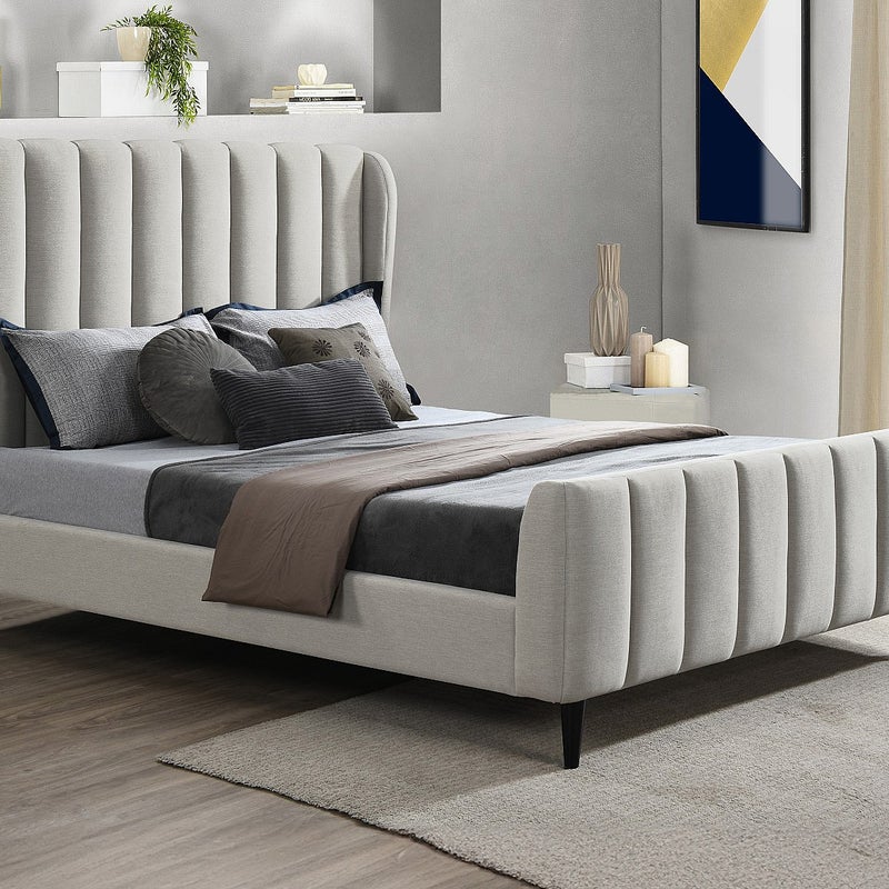 Łóżko 160 × 200 cm – Tapicerowane z pionowymi przeszyciami – Beżowe – CASAGOTI