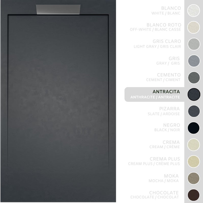 SOULHOME Brodzik prysznicowy– Żywica– Gel Coat– Gładka/Kamienna tekstura – Antypoślizgowy – antracytowy– 100x80- Niski 3cm– Elegancki