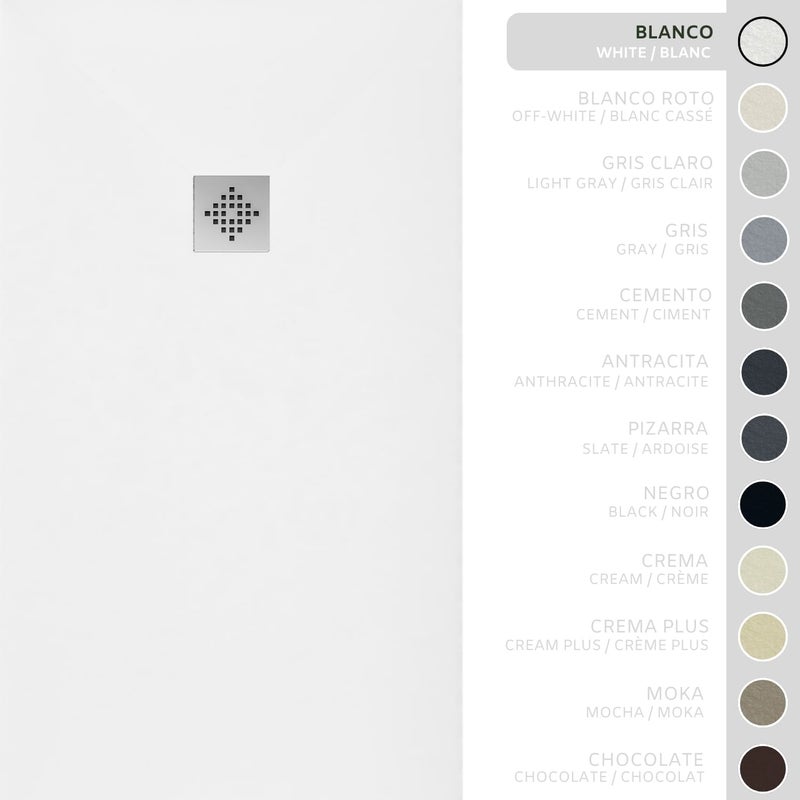 SOULHOME Brodzik prysznicowy– Żywica– Gel Coat– Gładka/Kamienna tekstura – Antypoślizgowy – Kolor biały – 150x80- Niski 3 cm– Standard