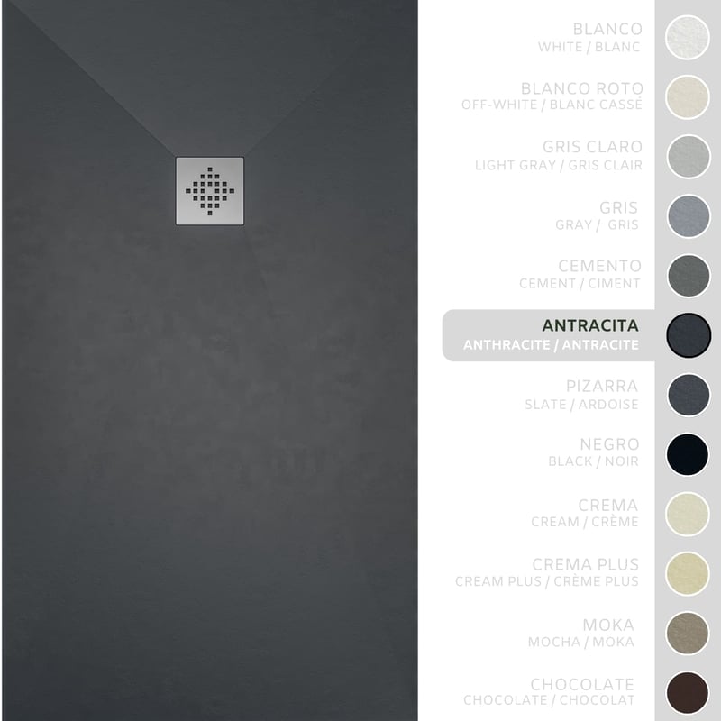 SOULHOME Brodzik prysznicowy– Żywica– Gel Coat– Gładka/Kamienna tekstura – Antypoślizgowy – Kolor antracytowy – 190x90- Niski 3 cm– Standard