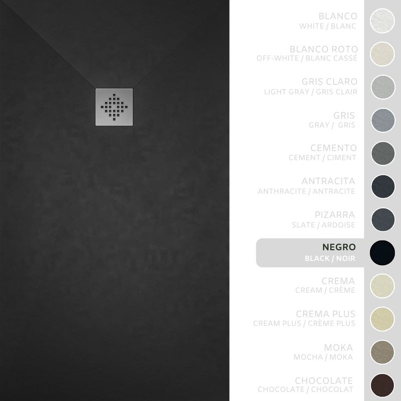 SOULHOME Brodzik prysznicowy– Żywica– Gel Coat– Gładka/Kamienna tekstura – Antypoślizgowy – Kolor czarny – 170x80- Niski 3 cm– Standard