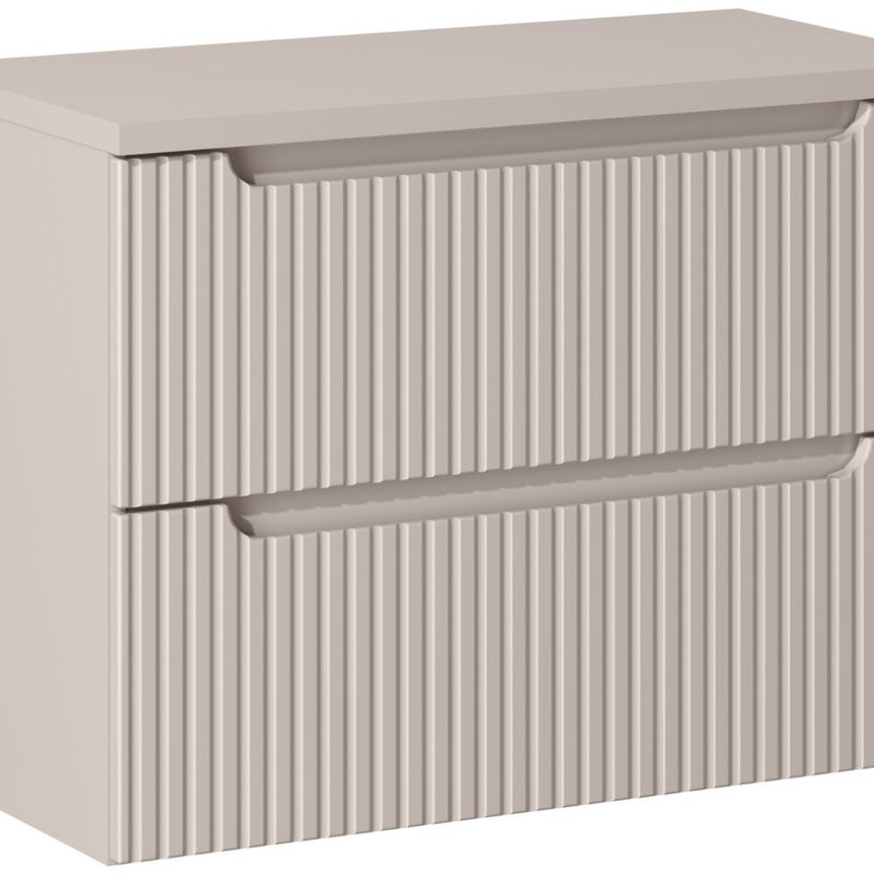 Szafka łazienkowa NOVA 80 cm kaszmir z blatem kaszmir wisząca ryflowane fronty szuflady