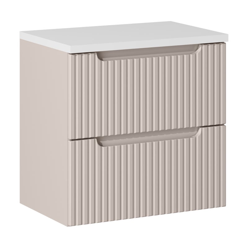 Szafka łazienkowa NOVA 60 cm kaszmir z blatem biały wisząca ryflowane fronty 2 szuflady