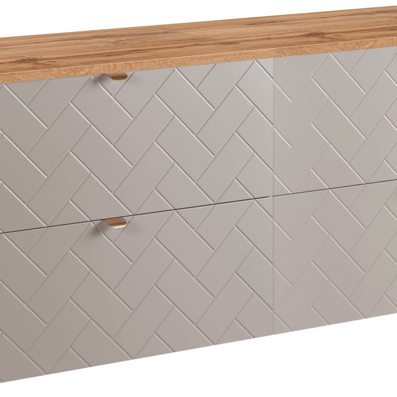 Kaszmirowa szafka pod umywalkę MADIS 160 cm z blatem dąb wotan, wisząca, frezowane szuflady