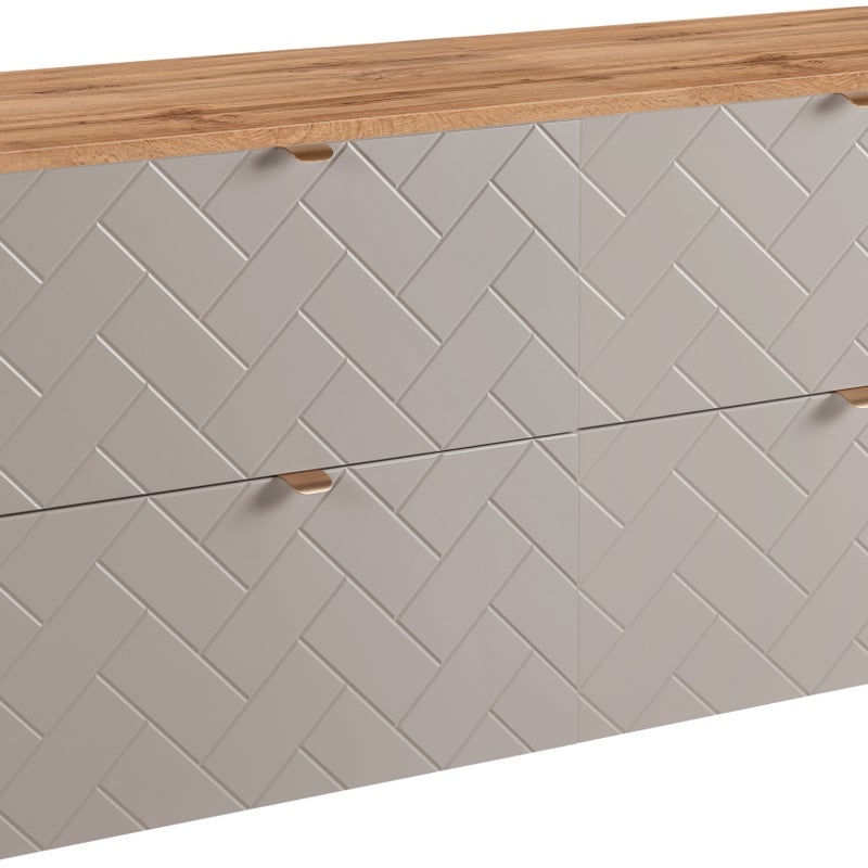 Kaszmirowa szafka łazienkowa MADIS 120 cm z blatem dąb wotan frezowane szuflady