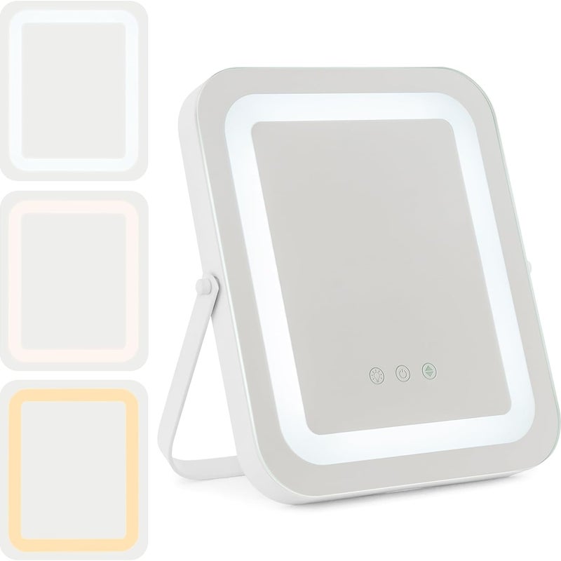 Prostokątne Lusterko Kosmetyczne 25 x 30 cm, 3 Kolory i Regulowana Jasność, Obrót o 360°, Lusterko z Metalowym Uchwytem i Sterowaniem Dotykowym