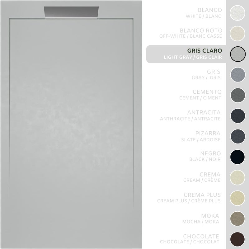 SOULHOME Brodzik prysznicowy– Żywica– Gel Coat– Gładka/Kamienna tekstura – Antypoślizgowy – jasnoszary– 90X70- Niski 3cm– Elegancki