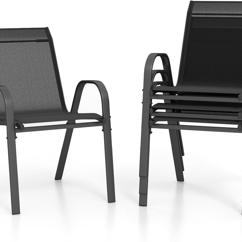 Zestaw 4 Krzeseł Ogrodowych z Metalu i Tekstylenu, Krzesło Ogrodowe z Podłokietnikami i Oparciem, 56 x 70 x 84 cm, Nośność 150 kg, Kolor Czarny