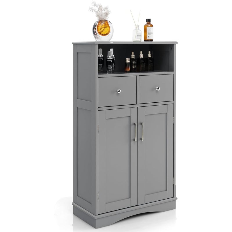 Szafka Łazienkowa z Regulowaną Półką, Mebel Łazienkowy z 2 Szufladami i 2 Drzwiami, 60 x 30 x 107 cm, Szary