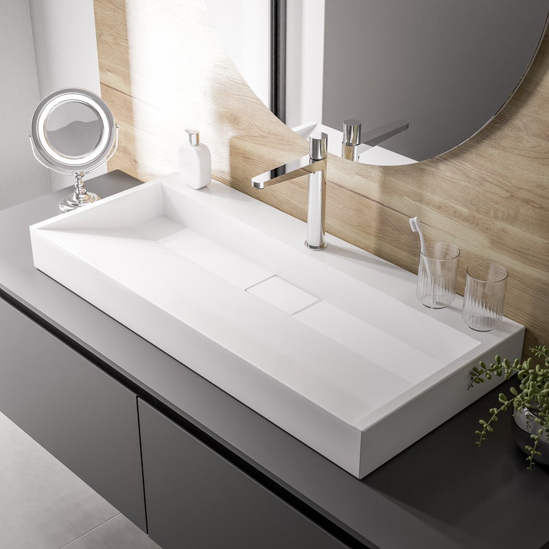 Bernstein Umywalka ścienna/nablatowa odlewany marmur BS6001 – 100 cm z otworem