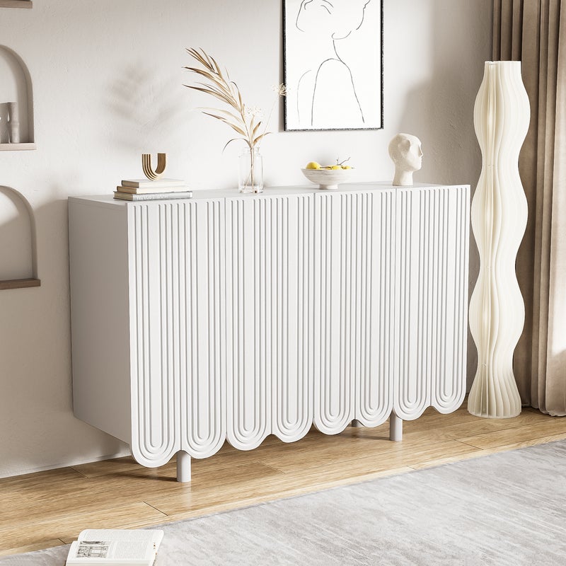 Komoda z 4 drzwiami profilowanymi - 120 x 37,5 x 80,8 cm - Płyta wiórowa - Kształt łzy - Kolor biały