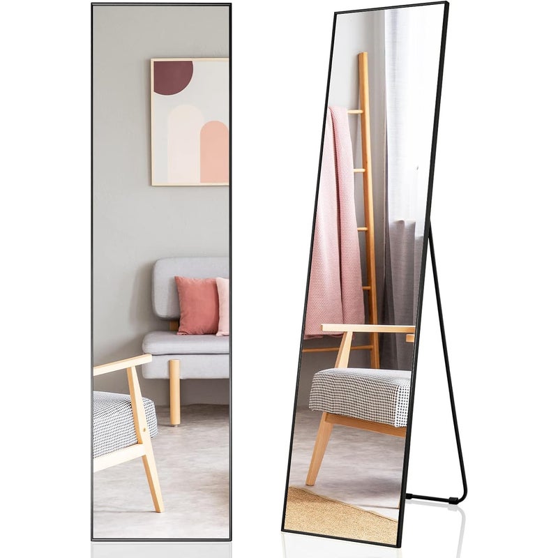 Lustro Pełnej Długości 160 cm o Wysokiej Rozdzielczości, Lustro Ścienne/Stojące z Metalową Ramą do Sypialni, Garderoby, Czarne