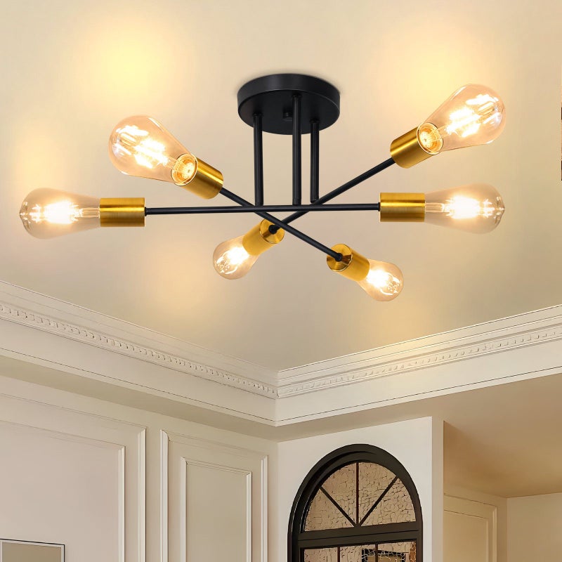 NETTLIFE Lampa sufitowa vintage, 6 żarówek E27, lampa przemysłowa, sypialnia, lampa retro do salonu, jadalni, korytarza, restauracji, hotelu, kawiarni