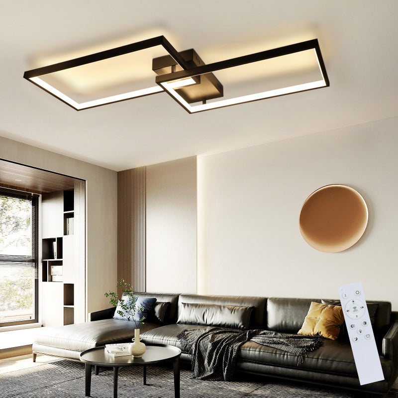 NETTLIFE Czarna lampa sufitowa LED 80 cm Nowoczesna ściemnialna z pilotem 48 W Prostokątna metalowa konstrukcja do sypialni pokoju dziecięcego