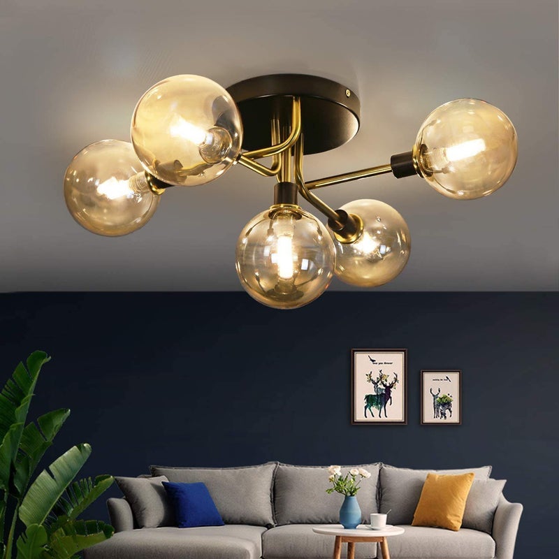 NETTLIFE Lampa sufitowa LED Salon Sypialnia z 5 żarówkami G9 Szklane kule Salon Sypialnia Lampa Żyrandol wewnętrzny