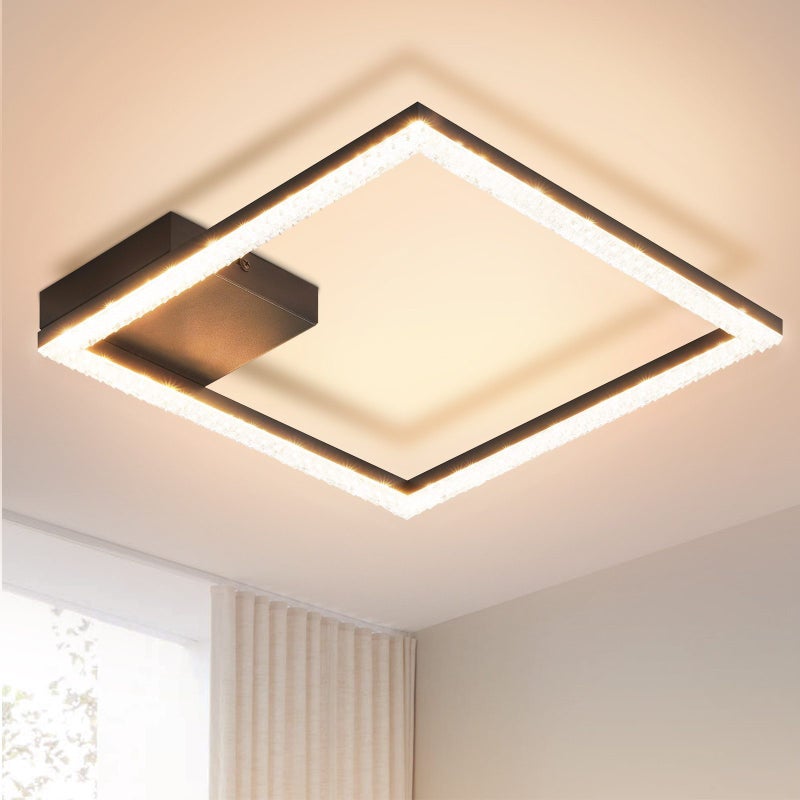 NETTLIFE Lampa sufitowa LED 12W Lampa kryształowa Ciepła biel 3000K Czarne światło Nowoczesna kwadratowa metalowa lampa do salonu sypialni