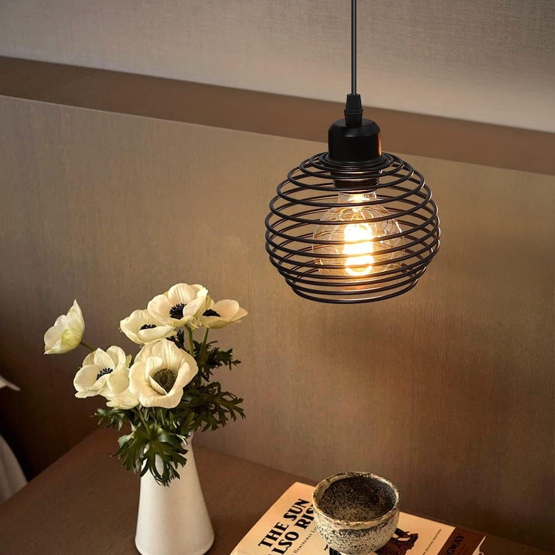 NETTLIFE Lampa wisząca E27, czarna, średnica 15 cm, metalowa, w stylu vintage, ze sprężyną, z wtyczką i przełącznikiem retro, do salonu i kuchni